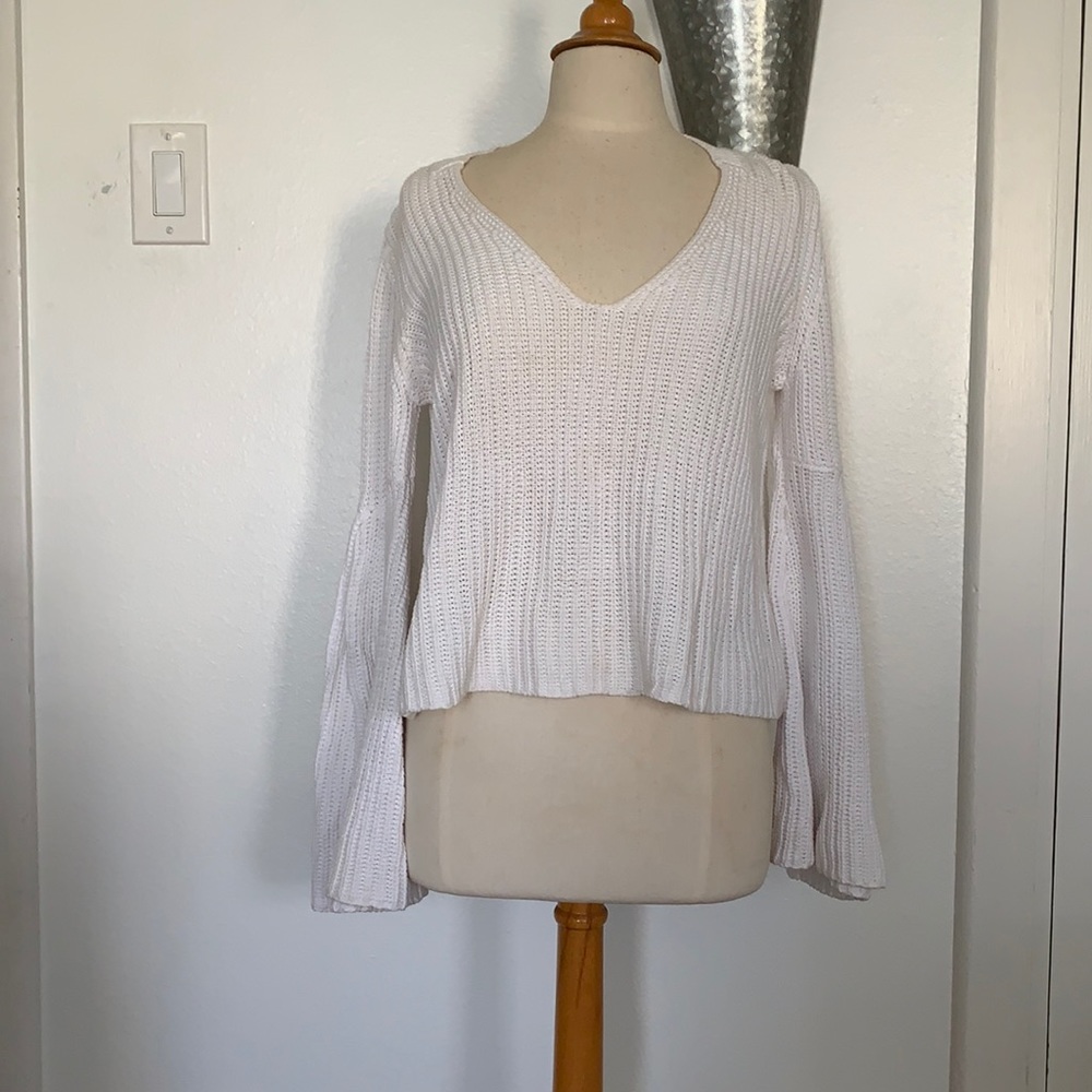White Free People Sweater with Bell Sleeves